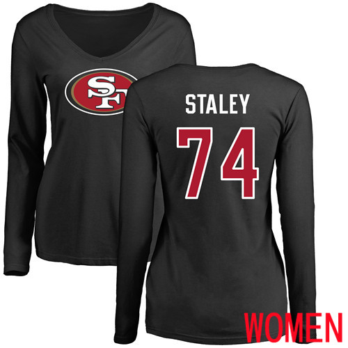 San Francisco 49ers Black Women Joe Staley Name and Number Logo #74 Long Sleeve NFL T Shirt